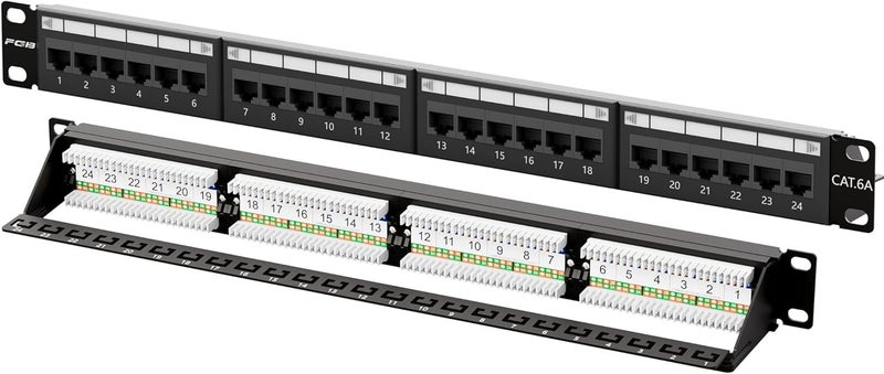 FGBB 10Gbps Cat6A Patch Panel, 24-Port RJ45 Ethernet Patch Panel for 19" Rackmount or Wall Mount, 1U Network Panel for Gigabit Networks - Image 1